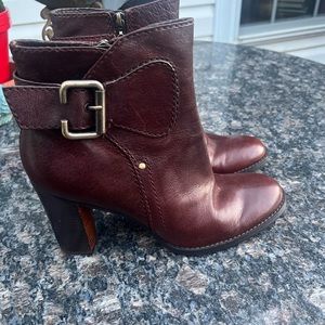 Nine West Stefani Brown Leather Ankle Boots Booties Block High Heel Size 91/2 m
